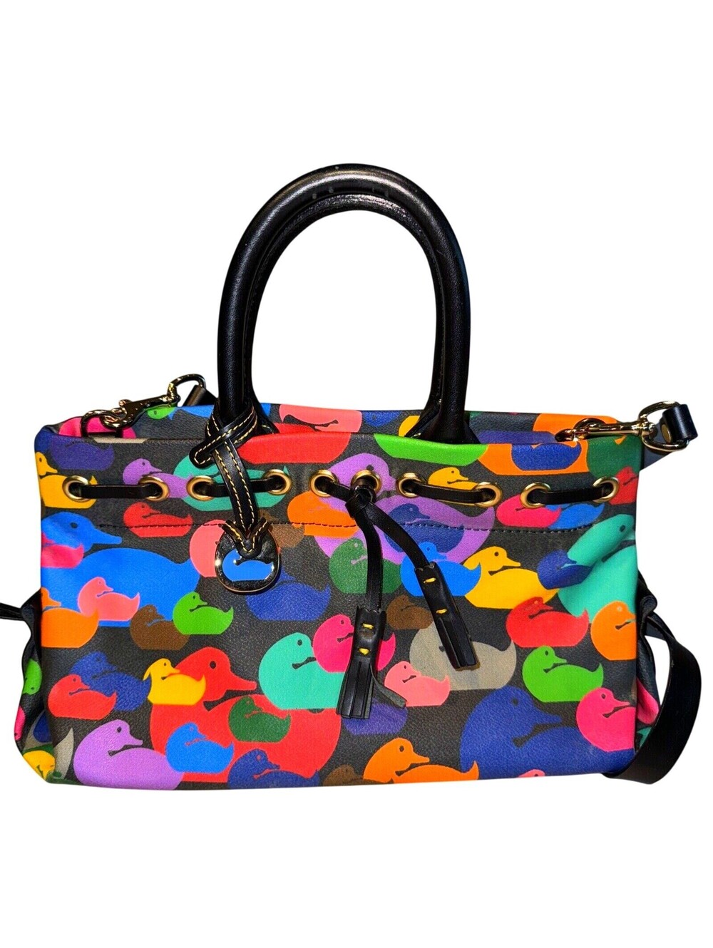 NWOT Vintage Dooney & Bourke Wonder Ducks Black Handbag Satchel Crossbody CLEAN